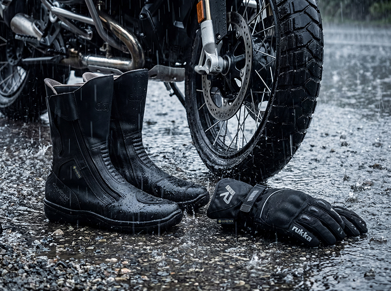 Gore-Tex motorcycle boot and glove